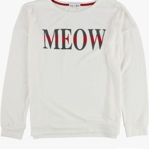 PJ Salvage White Sweatshirt with Red and Black 'Meow' Print